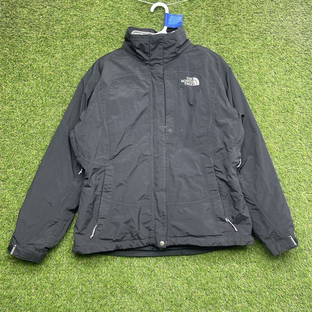 The North Face HyVent Jacket Womens Large Hooded Rain Black Nylon Windbreaker